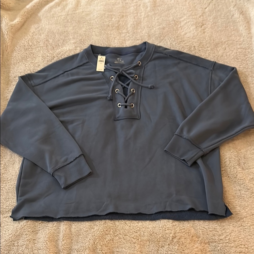 Aerie Blue Lace-Up Sweatshirt